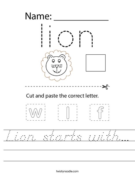 Lion starts with... Worksheet