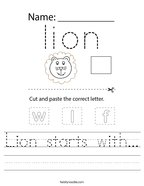 Lion starts with Handwriting Sheet