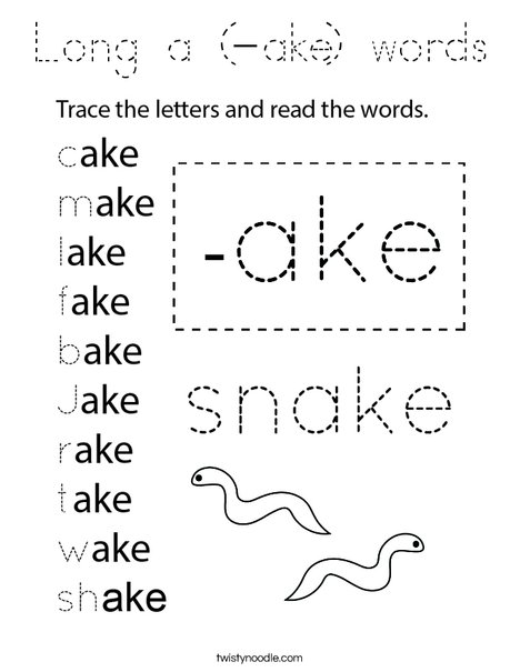 Long a (-ake) words Coloring Page