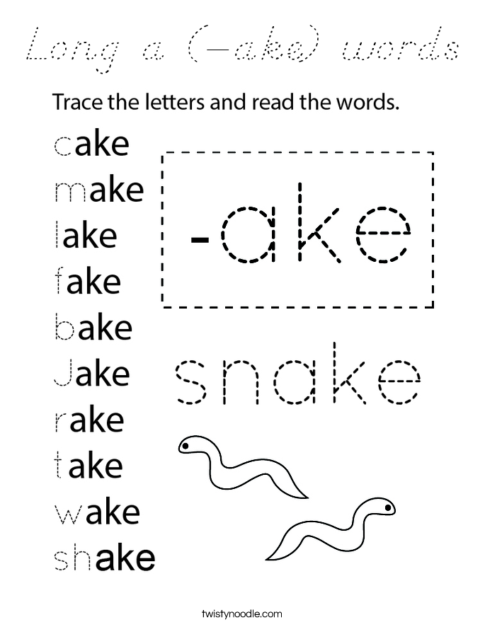 Long a (-ake) words Coloring Page