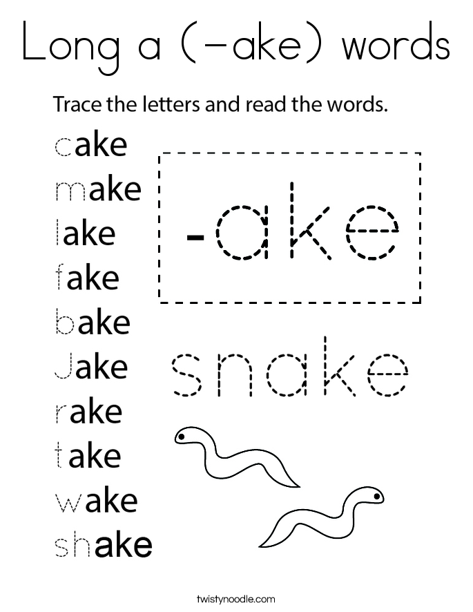 Long a (-ake) words Coloring Page