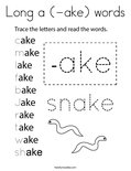 Long a (-ake) words Coloring Page