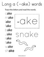Long a (-ake) words Coloring Page