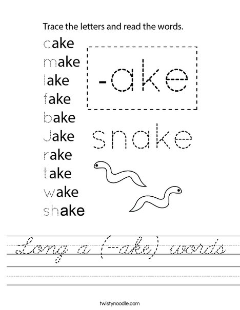 Long a (-ake) words Worksheet