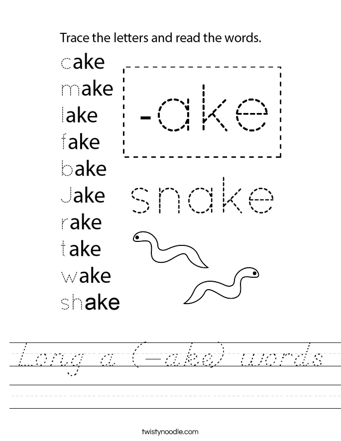 Long a (-ake) words Worksheet