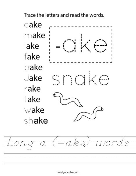 Long a (-ake) words Worksheet