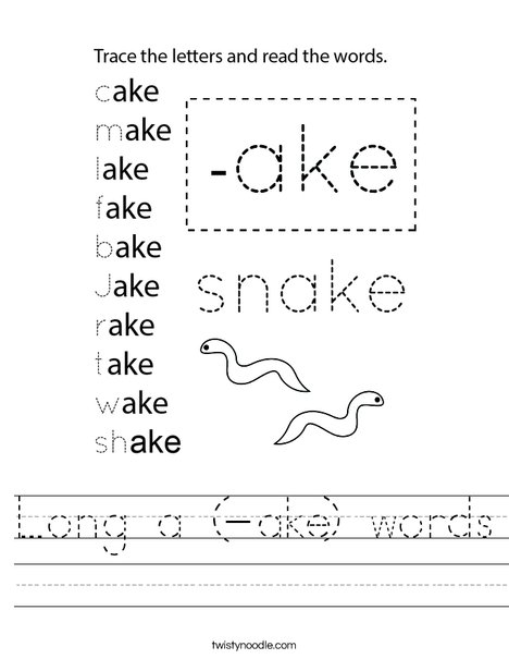 Long a (-ake) words Worksheet