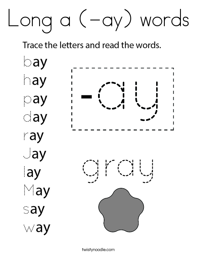 Long a (-ay) words Coloring Page