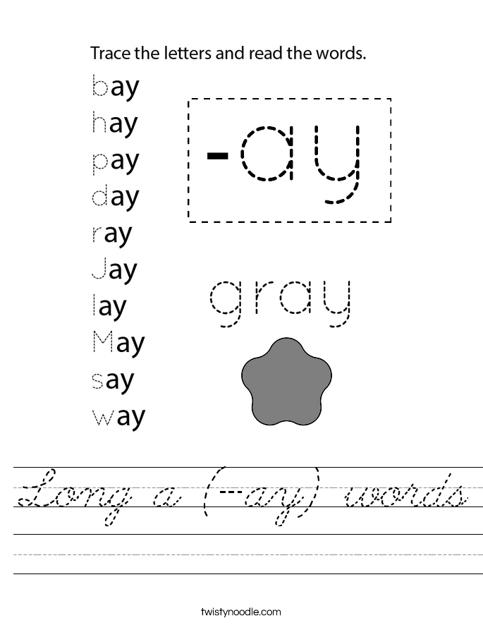 Long a (-ay) words Worksheet