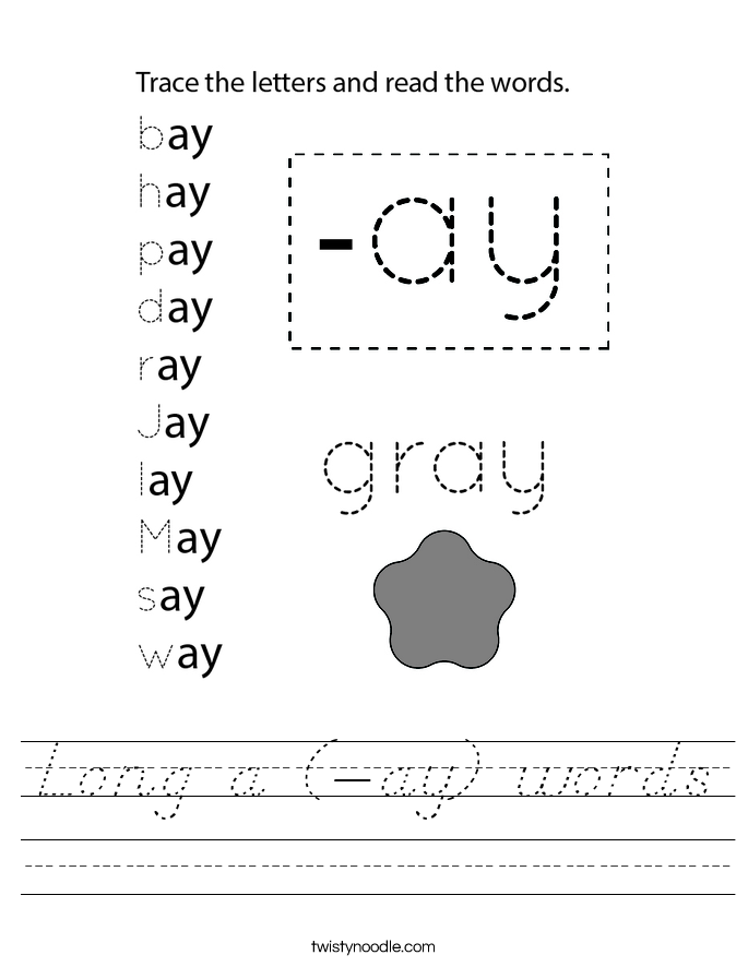 Long a (-ay) words Worksheet
