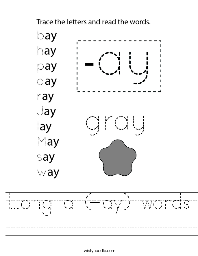 Long a (-ay) words Worksheet