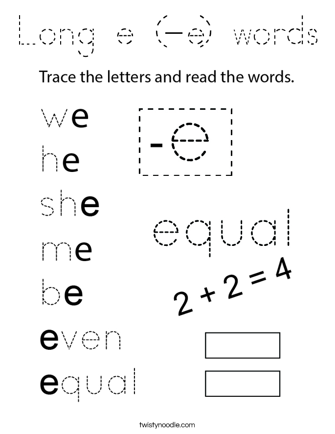 Long e (-e) words Coloring Page