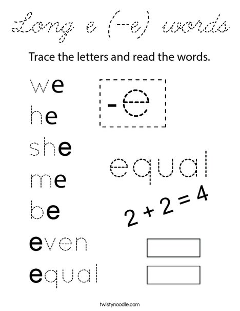 Long e (-e) words Coloring Page