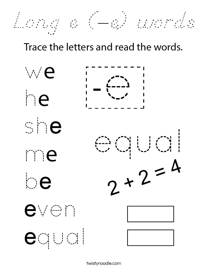 Long e (-e) words Coloring Page