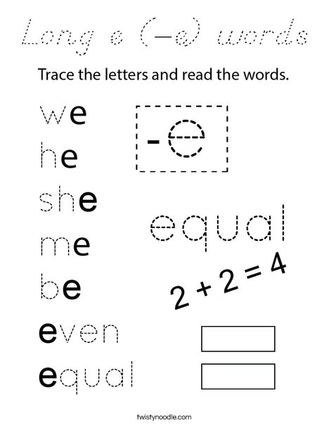 Long e (-e) words Coloring Page