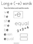 Long e (-e) words Coloring Page
