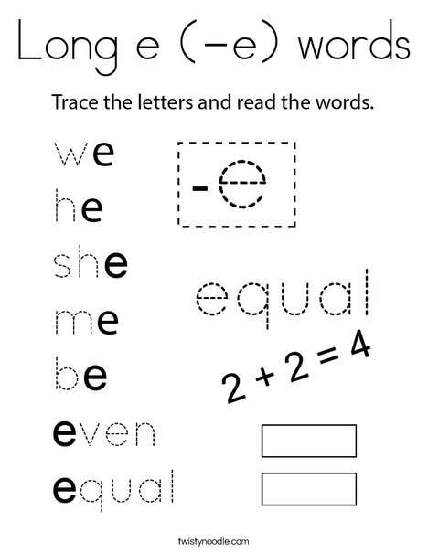 Long e (-e) words Coloring Page