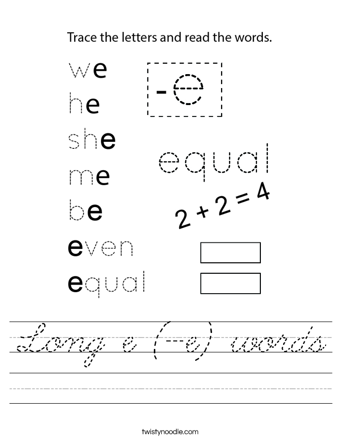 Long e (-e) words Worksheet