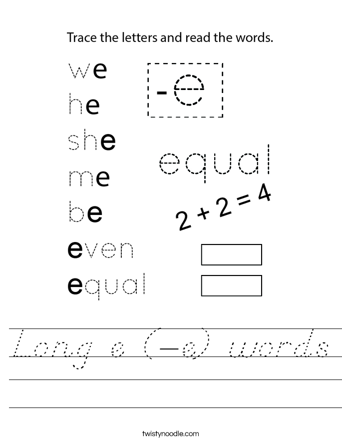 Long e (-e) words Worksheet