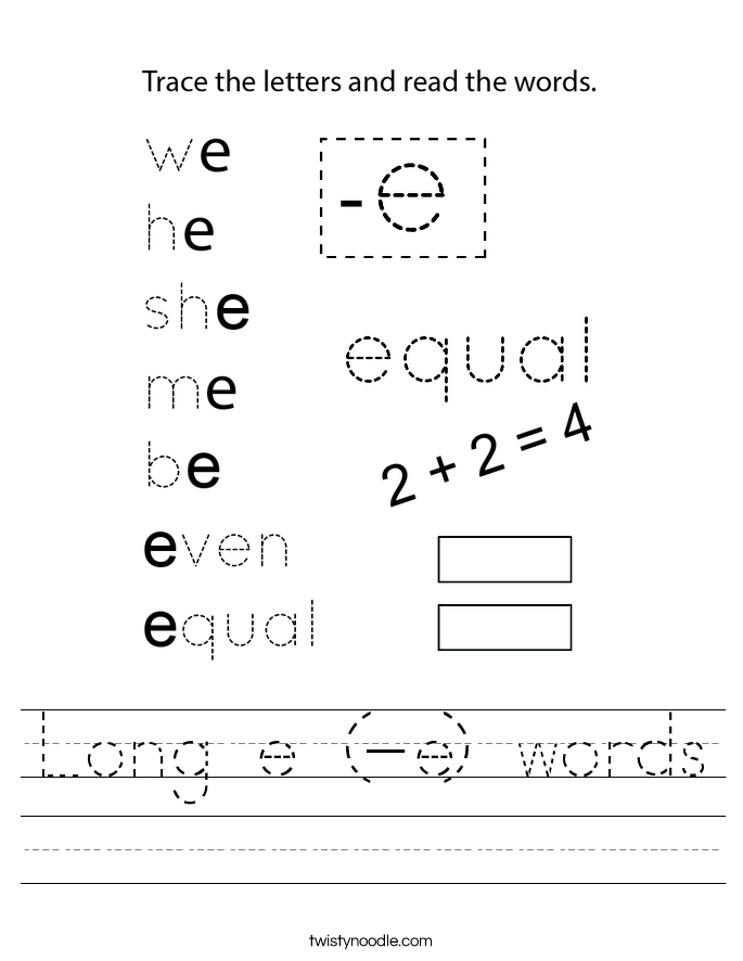Long e (-e) words Worksheet