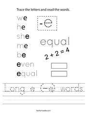 Long e (-e) words Handwriting Sheet