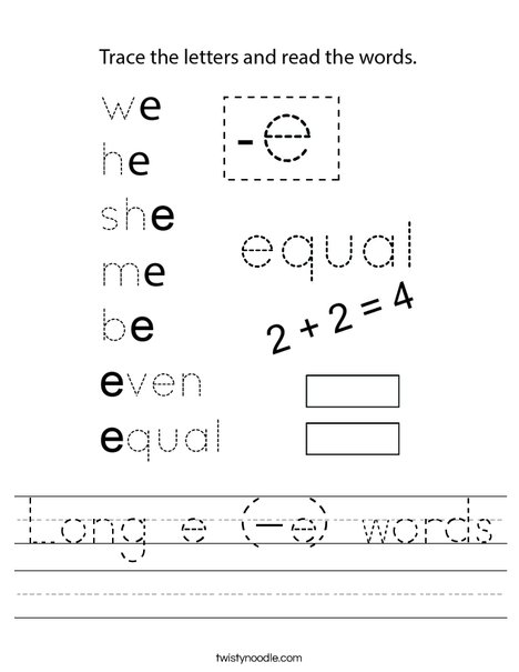 Long e (-e) words Worksheet