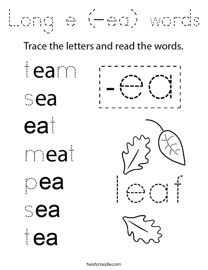 Long e (-ea) words Coloring Page