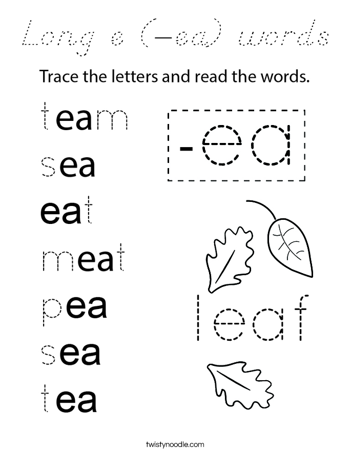 Long e (-ea) words Coloring Page