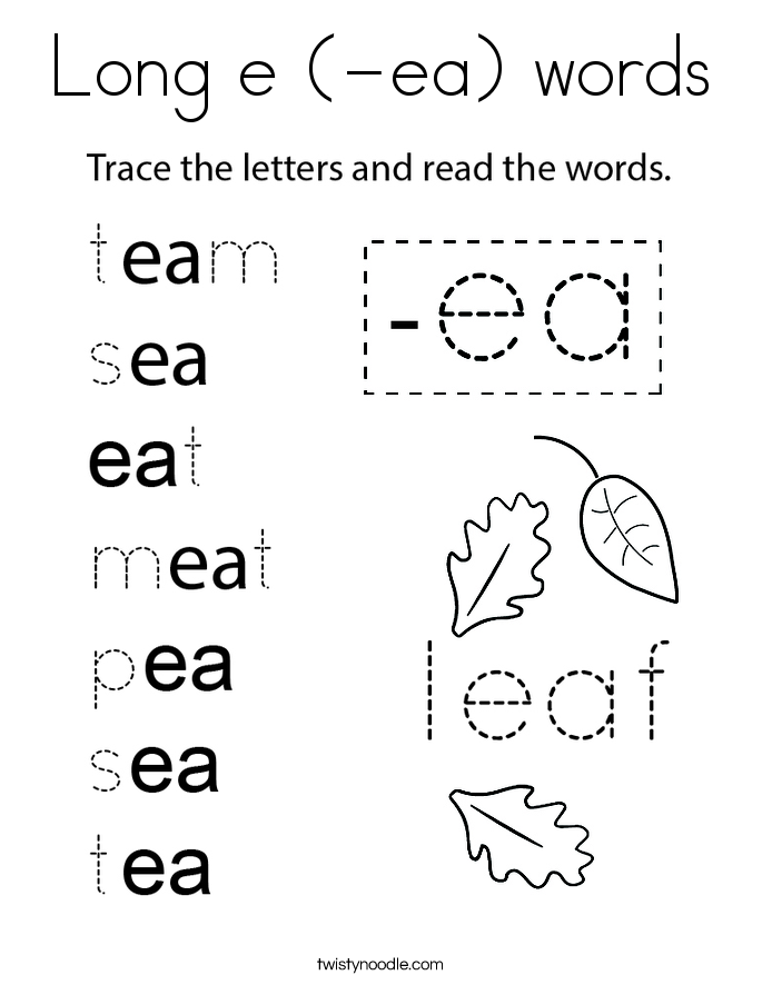 Long e (-ea) words Coloring Page