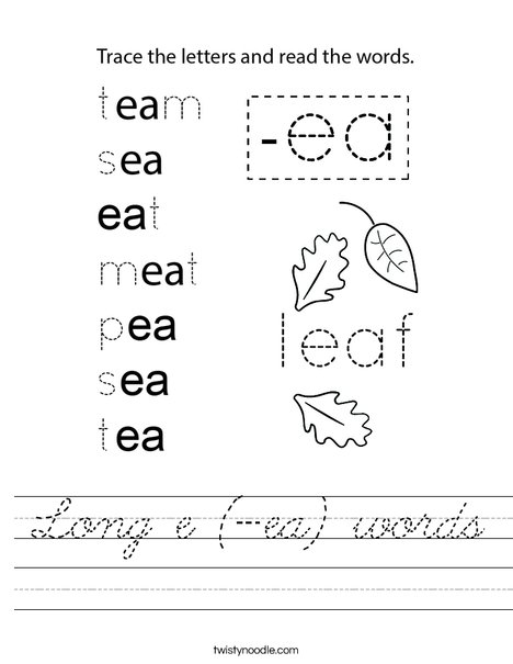 Long e (-ea) words Worksheet