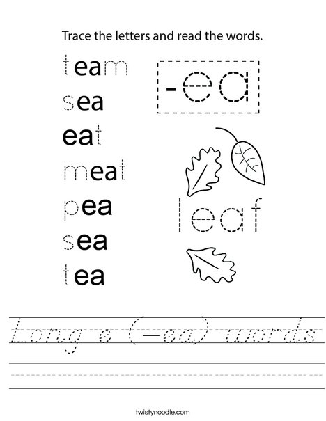 Long e (-ea) words Worksheet