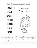 Long e (-ea) words Worksheet