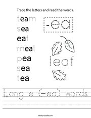 Long e (-ea) words Handwriting Sheet