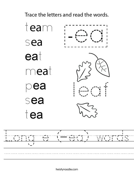 Long e (-ea) words Worksheet