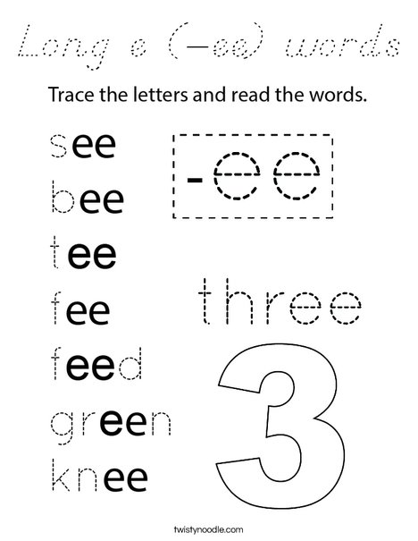 Long e (-ee) words Coloring Page