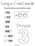 Long e (-ee) words Coloring Page