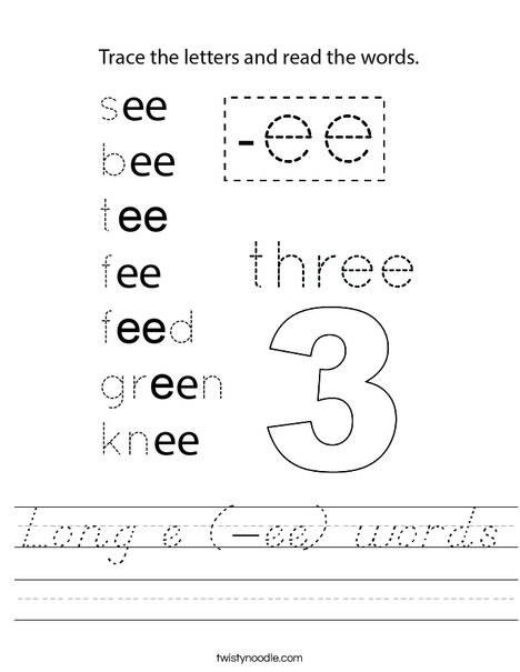 Long e (-ee) words Worksheet