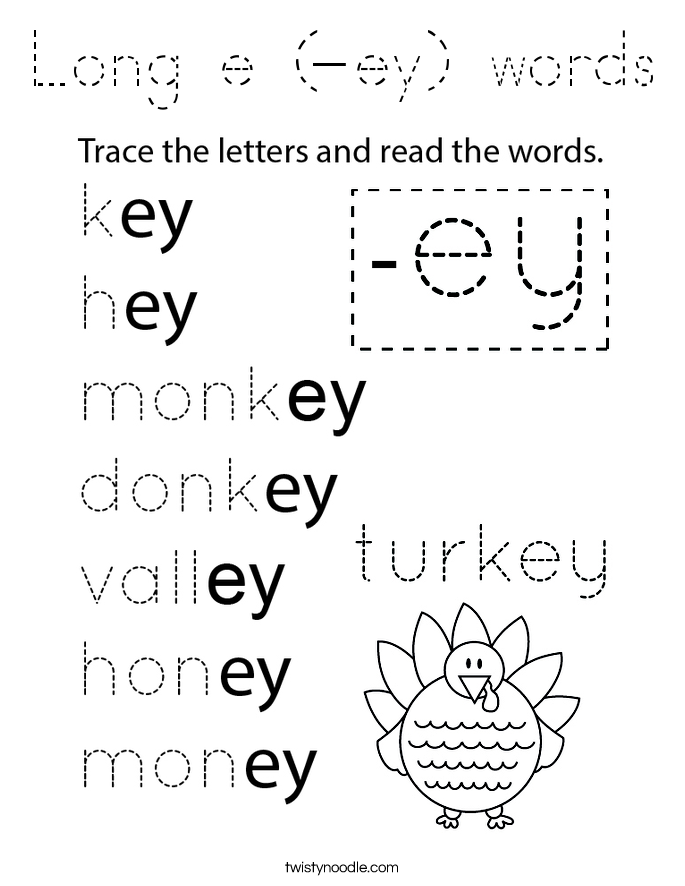 Long e (-ey) words Coloring Page