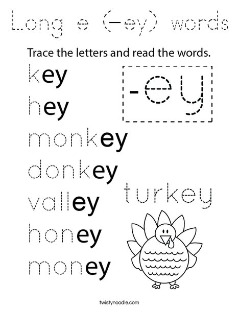 Long e (-ey) words Coloring Page