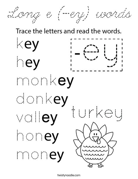 Long e (-ey) words Coloring Page