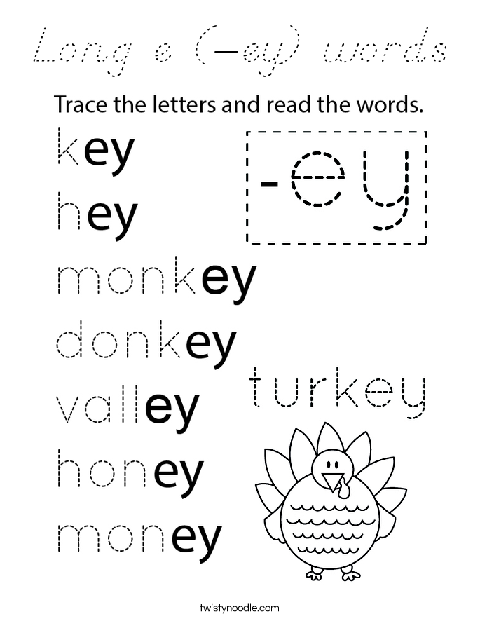 Long e (-ey) words Coloring Page