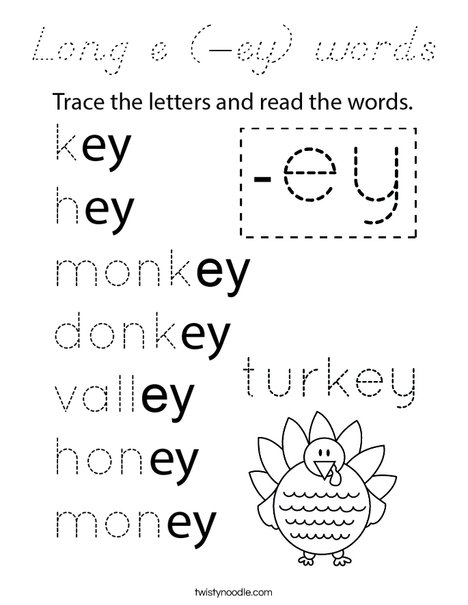 Long e (-ey) words Coloring Page
