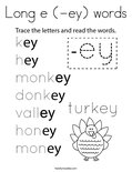 Long e (-ey) words Coloring Page