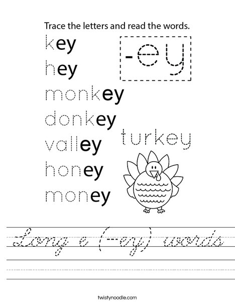 Long e (-ey) words Worksheet