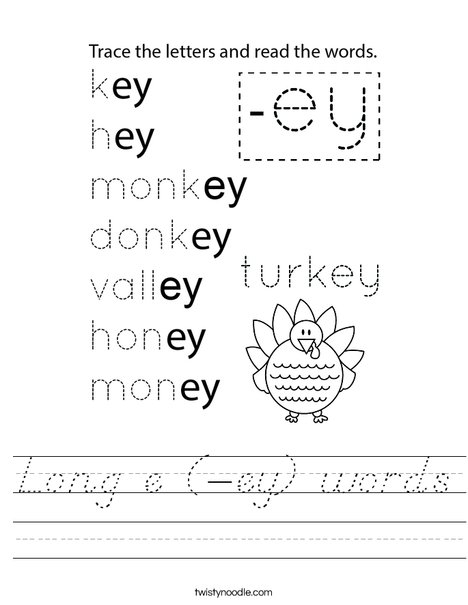 Long e (-ey) words Worksheet
