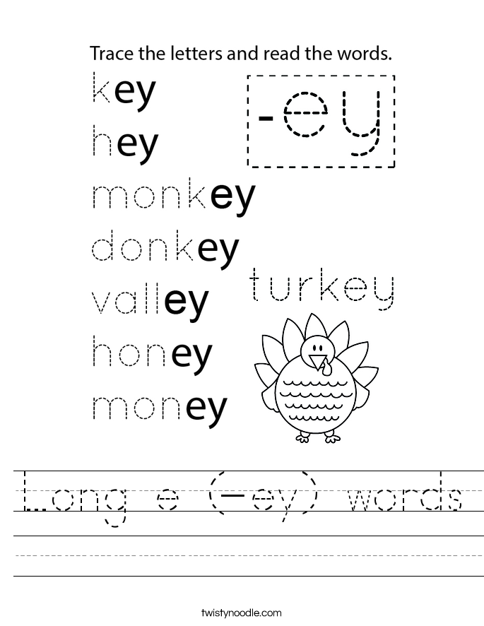 Long e (-ey) words Worksheet