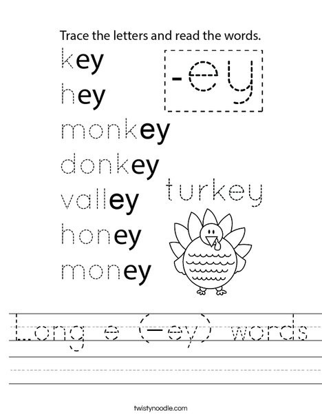 Long e (-ey) words Worksheet
