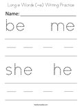 Long e Words (-e) Writing Practice Coloring Page