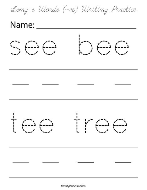 Long e Words (-ee) Writing Practice Coloring Page