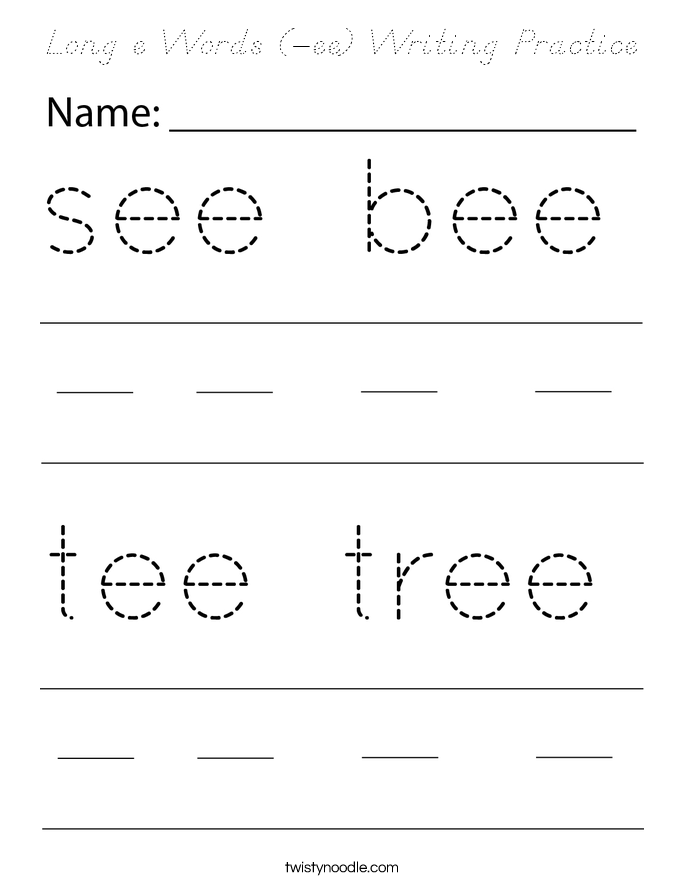 Long e Words (-ee) Writing Practice Coloring Page